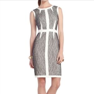 BCBGMaxAzria Monochrome Lace Overlay Midi Dress